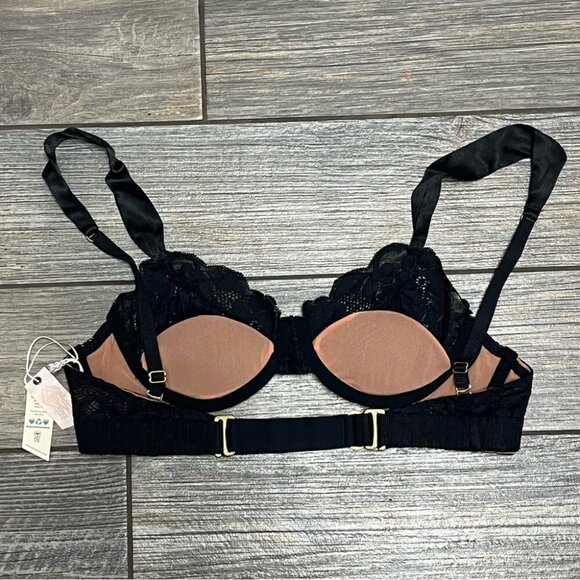 NWT $98 We Are HAH X Free People Bra 30-38D After Hours Black Lace Satin Push-up - Picture 7 of 14